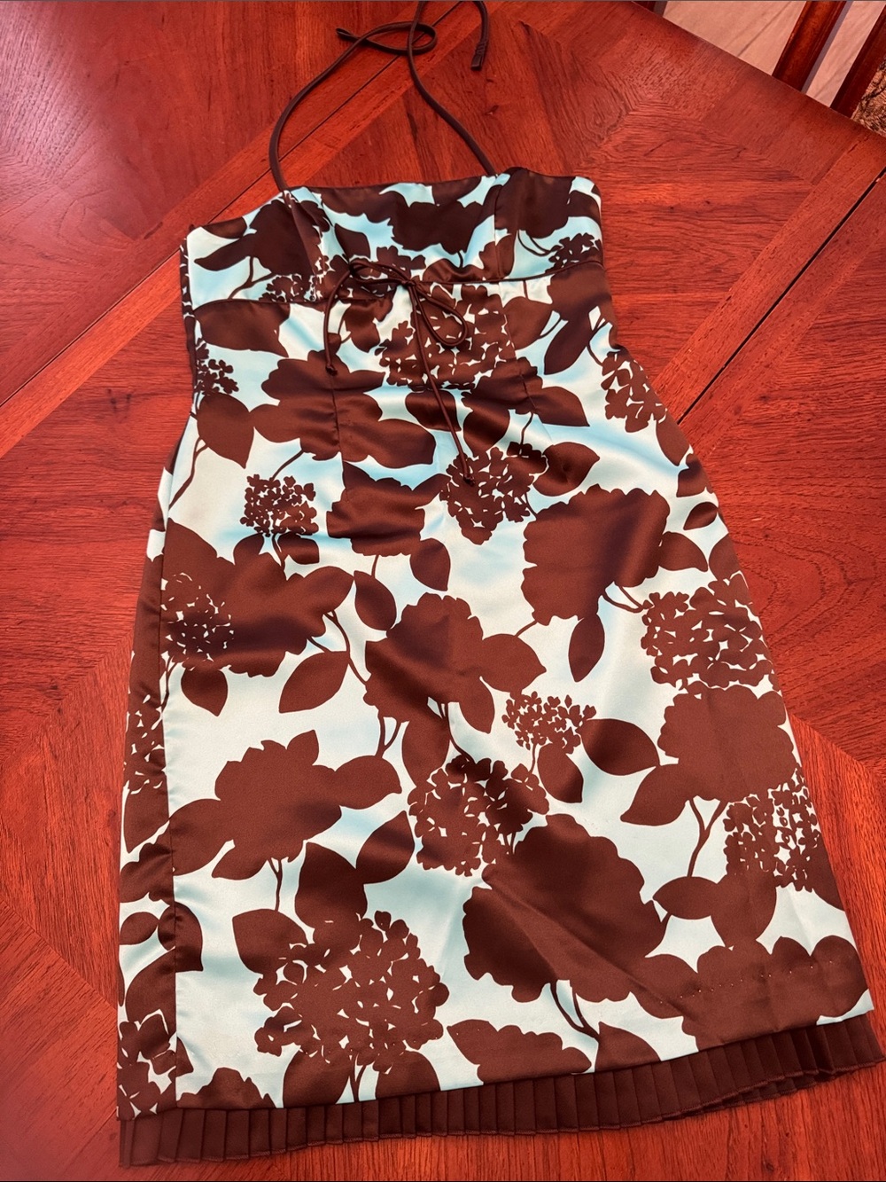 Floral Satin Slip dress in Brown and Aqua